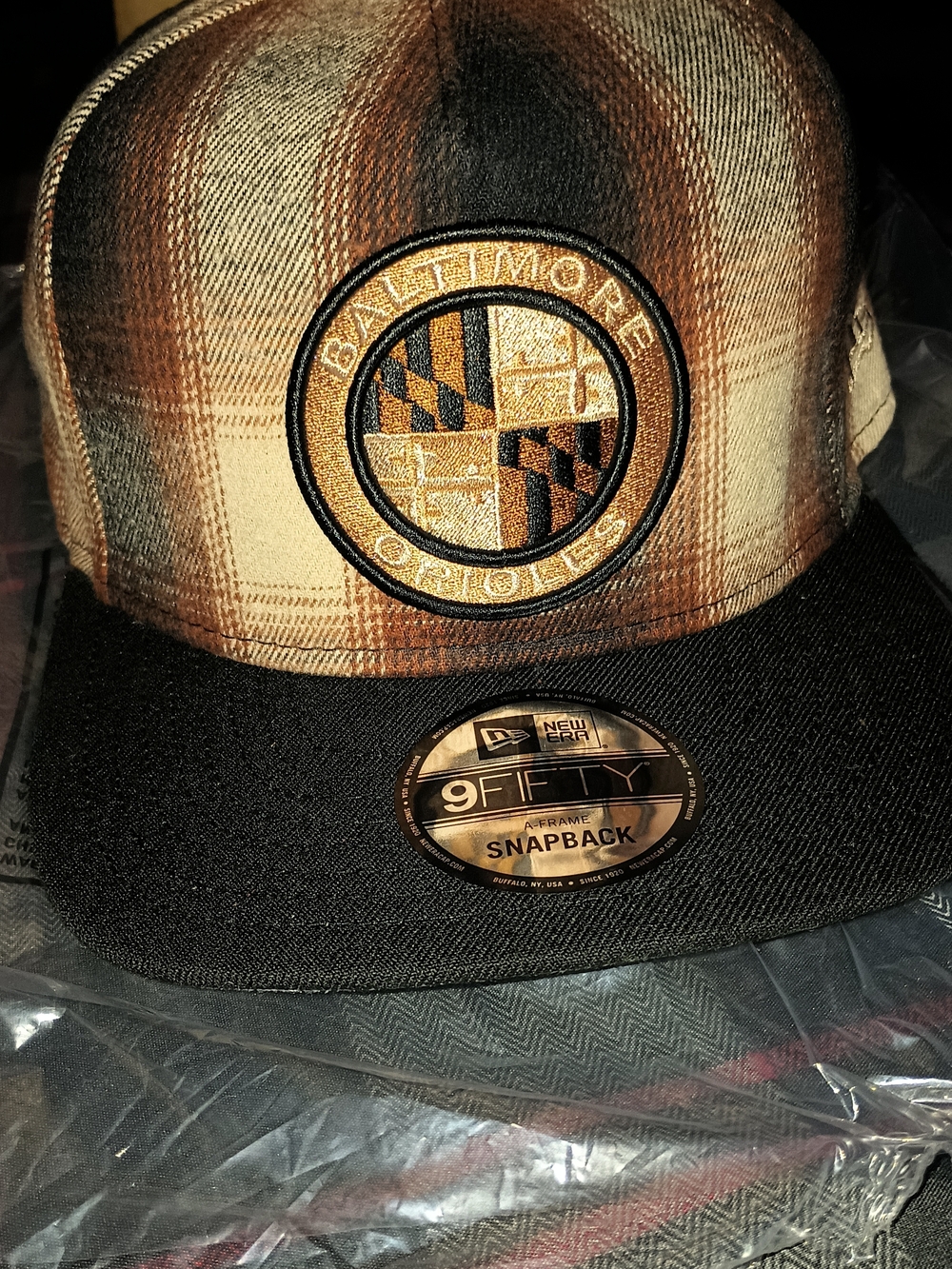 New Era Brown/ Red Plaid Baltimore Orioles 9FIFTY Strapback Hat